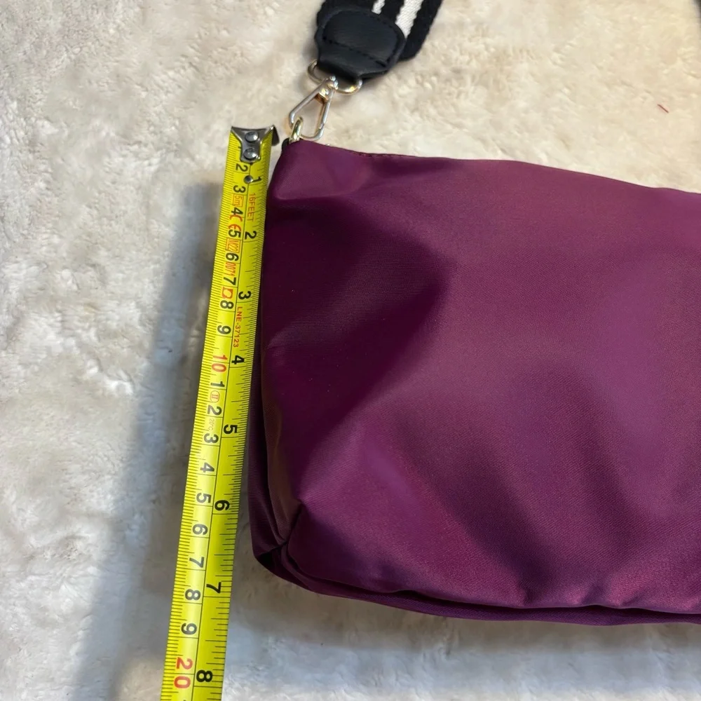 Nylon Crossbody Bag Purple Black White Striped Strap Gold-tone Hardware Zip Top